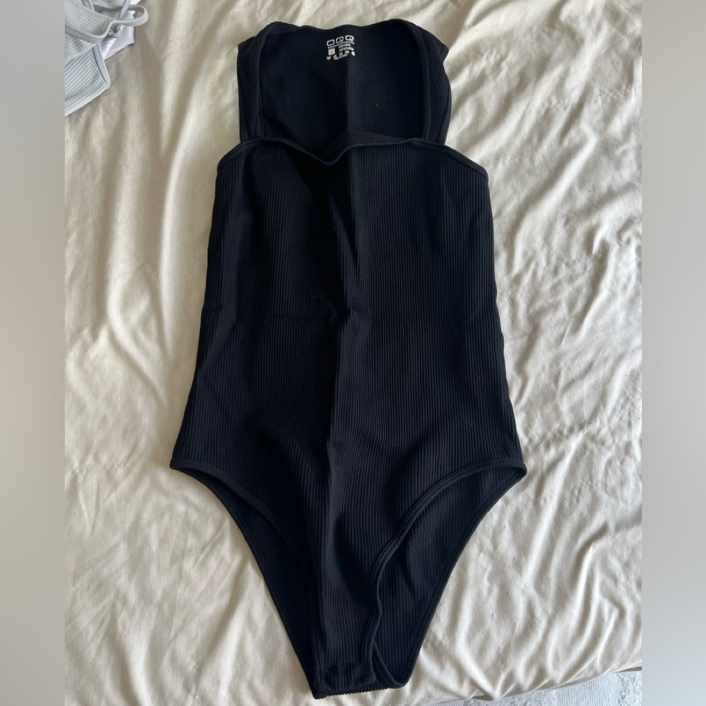 Black Ribbed Women's Bodysuit